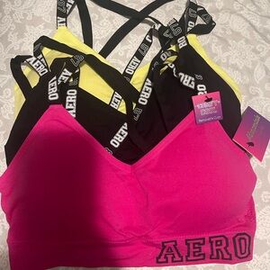 Aeropostale Pink, Black & Yellow Sports Bra Trio